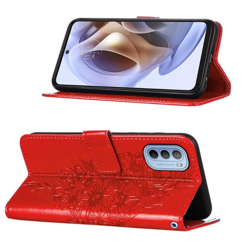 Læder Cover Motorola Moto G31 / Moto G41 Sommerfugleblomst Kortholder