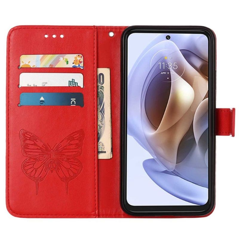 Læder Cover Motorola Moto G31 / Moto G41 Sommerfugleblomst Kortholder