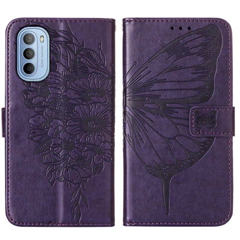 Læder Cover Motorola Moto G31 / Moto G41 Sommerfugleblomst Kortholder