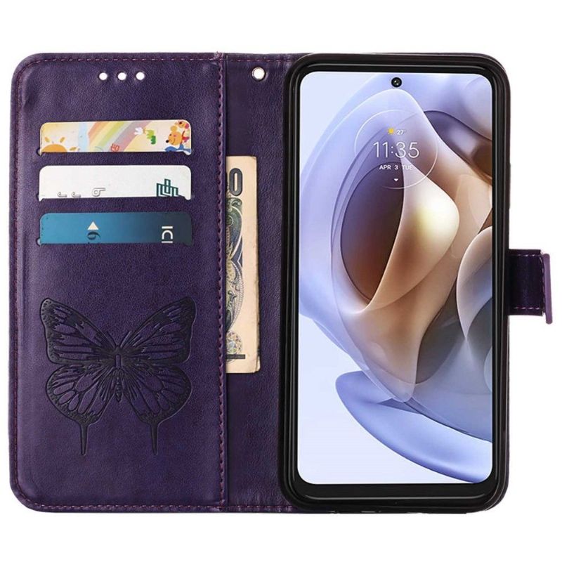 Læder Cover Motorola Moto G31 / Moto G41 Sommerfugleblomst Kortholder