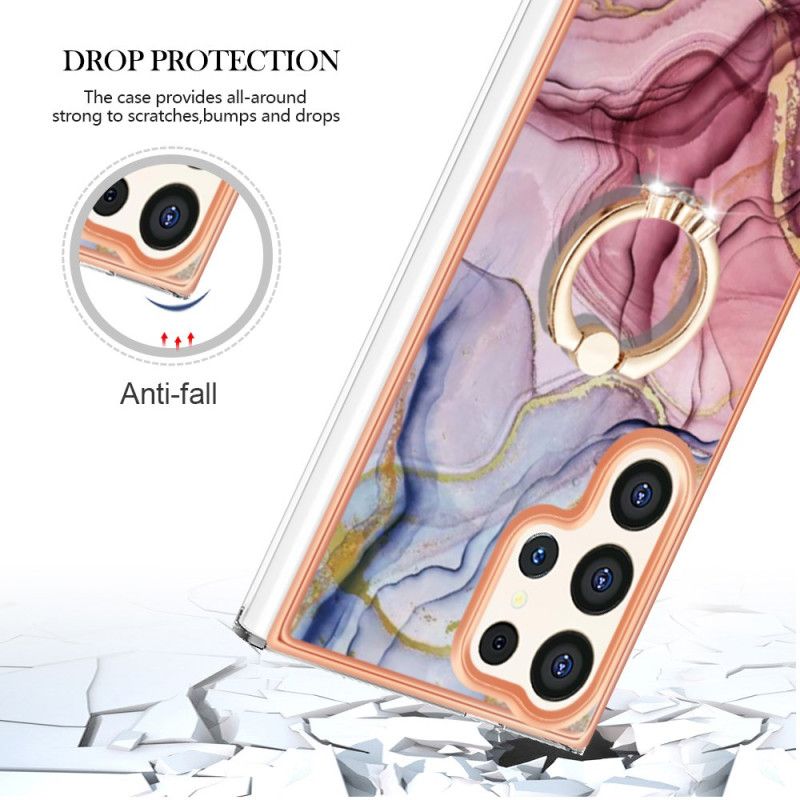 Cover Samsung Galaxy S24 Ultra 5g Med Støttering I Marmoreret Stil
