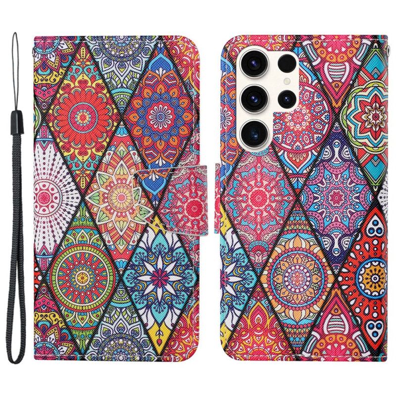 Flip Cover Til Samsung Galaxy S24 Ultra 5g Patchwork Med Rem