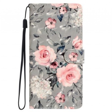 Læder Cover Samsung Galaxy S24 Ultra 5g Blomster Med Rem