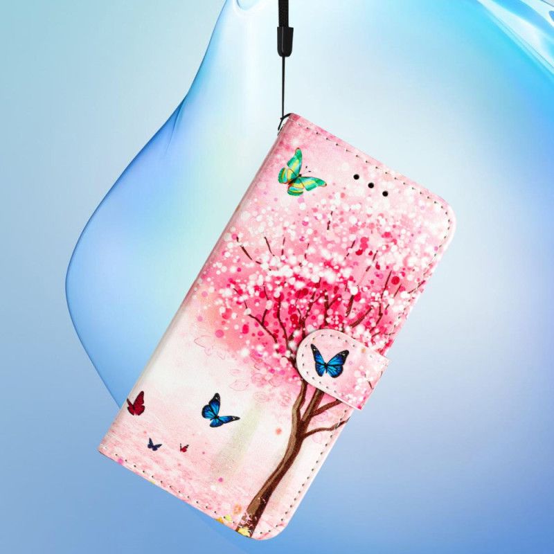 Læder Cover Samsung Galaxy S24 Ultra 5g Telefon Etui Kirsebærblomst Med Rem