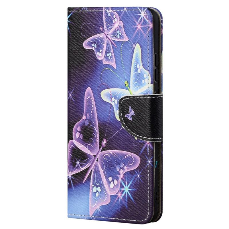 Læder Cover Samsung Galaxy S24 Ultra 5g Telefon Etui Mousserende Sommerfugle