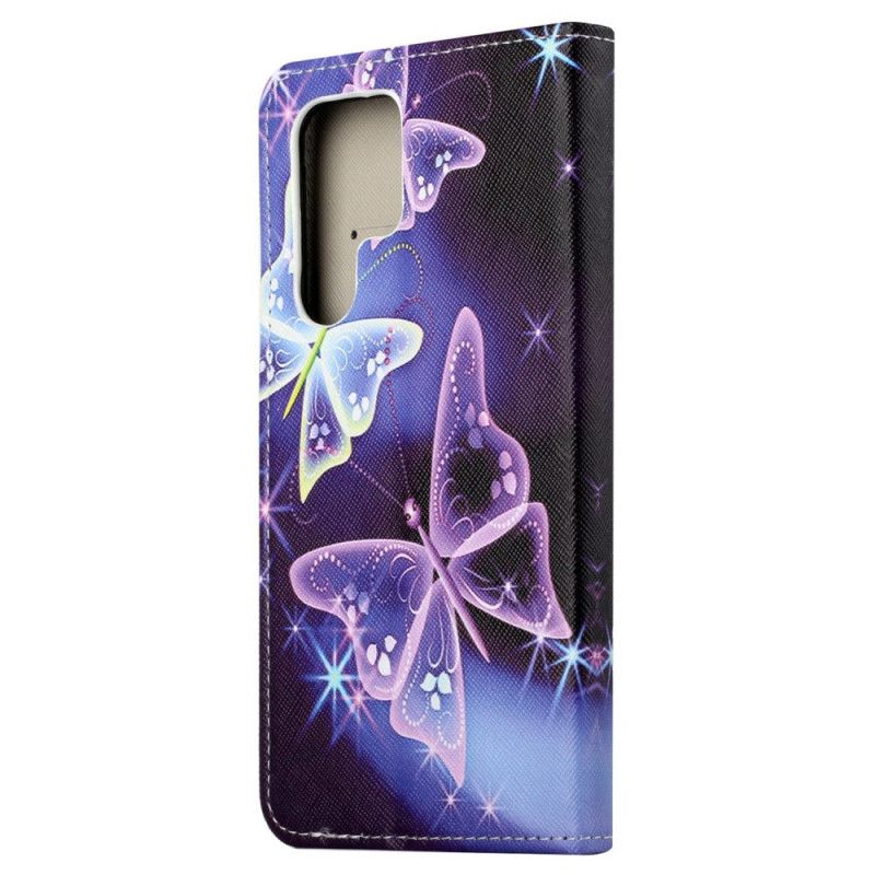 Læder Cover Samsung Galaxy S24 Ultra 5g Telefon Etui Mousserende Sommerfugle