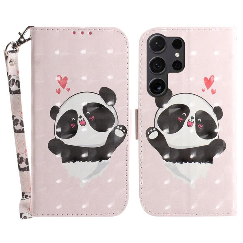 Læder Cover Samsung Galaxy S24 Ultra 5g Telefon Etui Panda Love Med Rem