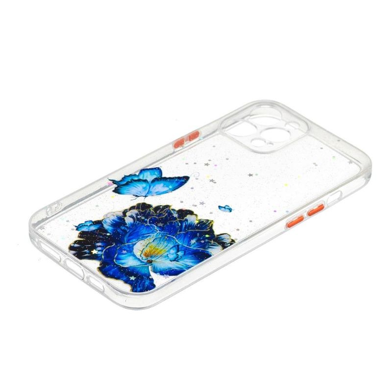 Cover iPhone 12 Pro Max Anti-fald Blå Blomster Og Sommerfugle