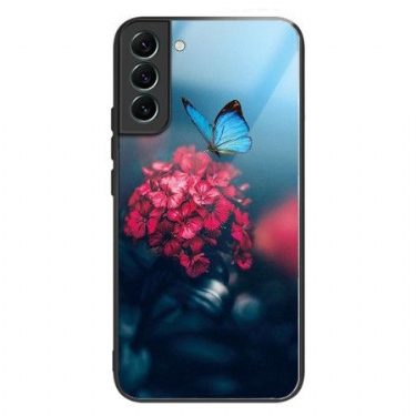 Cover Samsung Galaxy S24 Plus 5g Hærdet Glas Med Blomster Og Sommerfugle