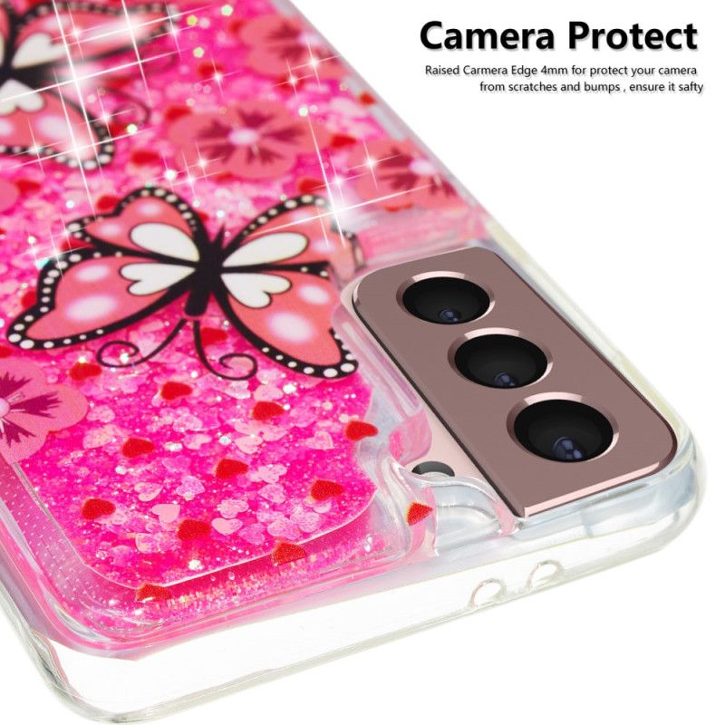 Cover Samsung Galaxy S24 Plus 5g Røde Sommerfugle Flydende Glitter