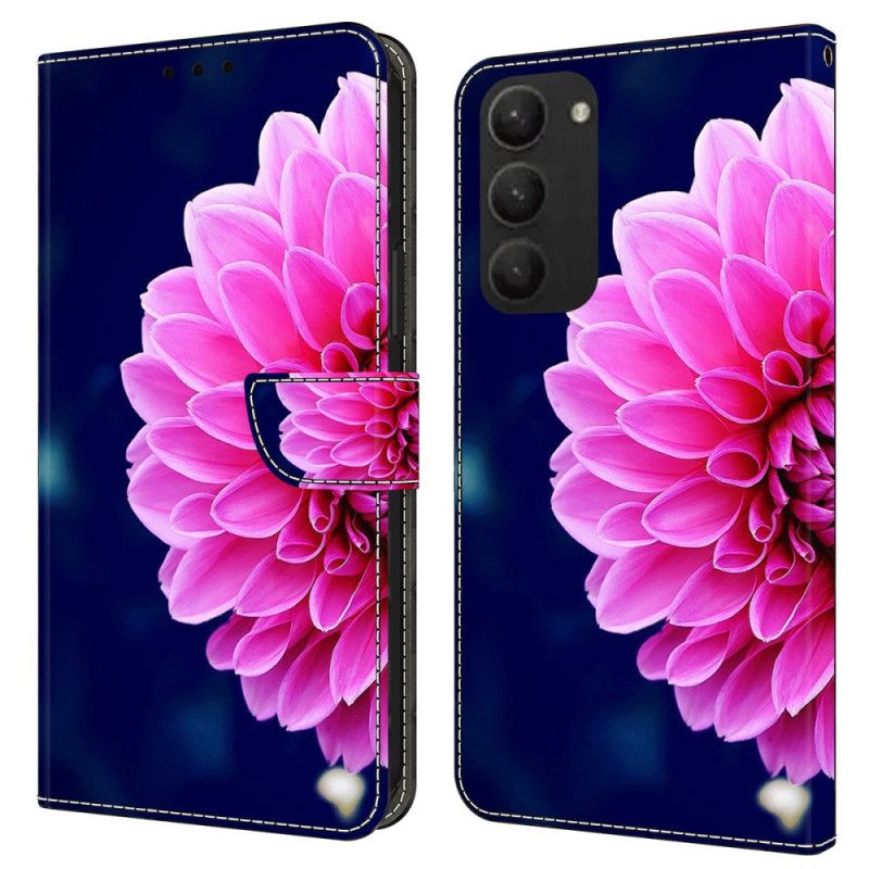 Flip Cover Samsung Galaxy S24 Plus 5g Lyserøde Blomster På Blå Baggrund