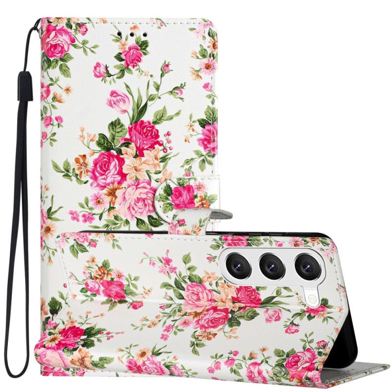 Flip Cover Samsung Galaxy S24 Plus 5g Røde Blomster Med Rem