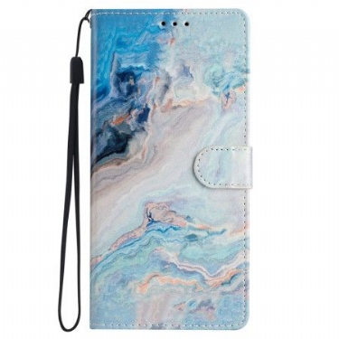 Flip Cover Til Samsung Galaxy S24 Plus 5g Blå Marmor Med Rem