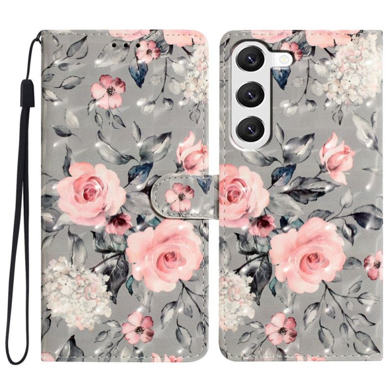 Flip Cover Til Samsung Galaxy S24 Plus 5g Blomster Med Rem