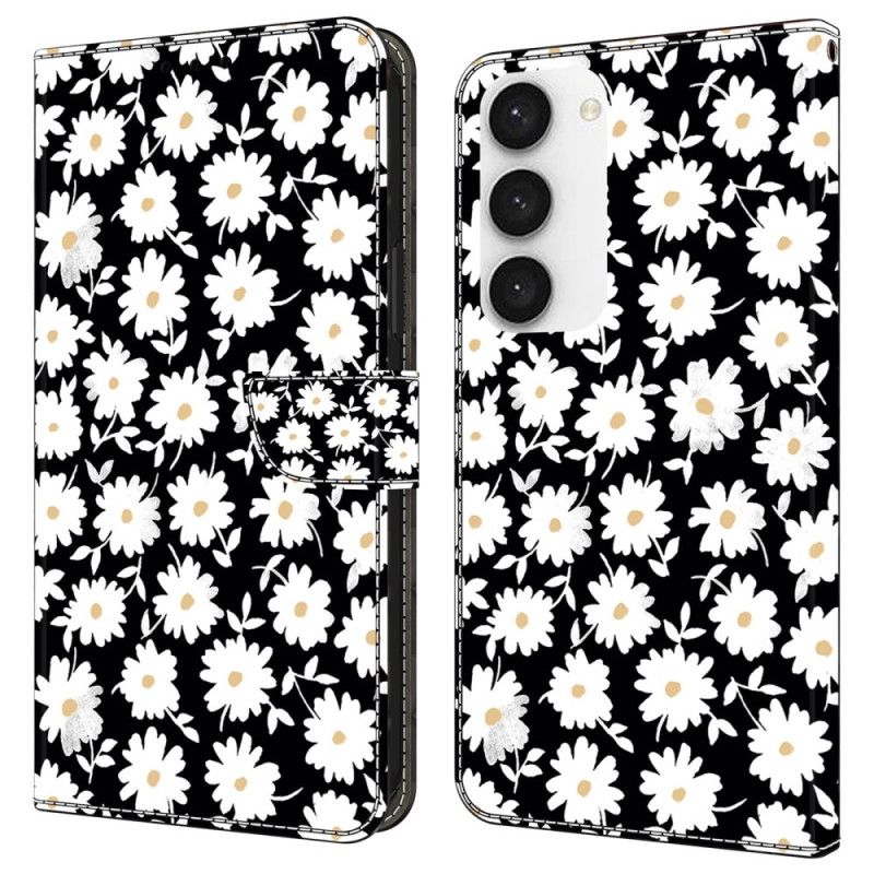 Læder Cover Samsung Galaxy S24 Plus 5g Telefon Etui Blomstermønster Med Rem