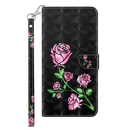 Læder Cover Samsung Galaxy S24 Plus 5g Telefon Etui Lyserøde Blomster Med Rem