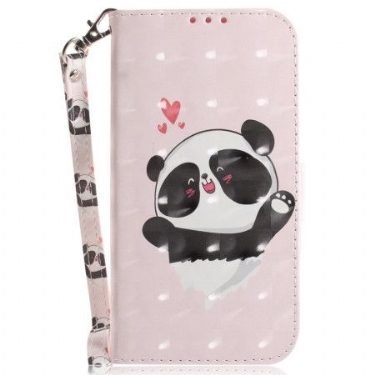 Læder Cover Samsung Galaxy S24 Plus 5g Telefon Etui Panda Love Med Rem