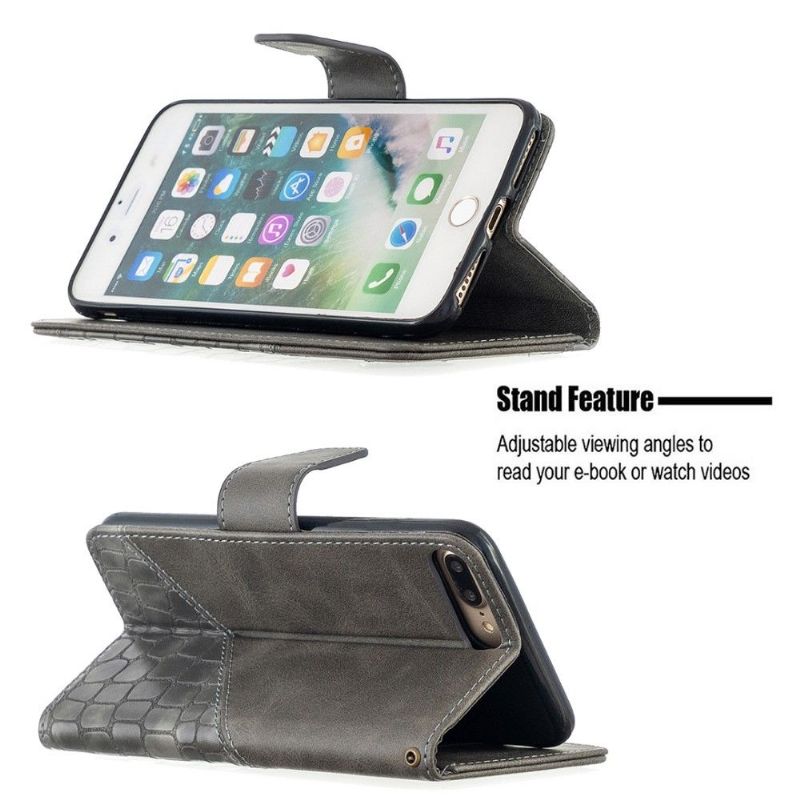 Flip Cover iPhone 8 Plus / 7 Plus Hemming Croc Aspect Læder Effekt