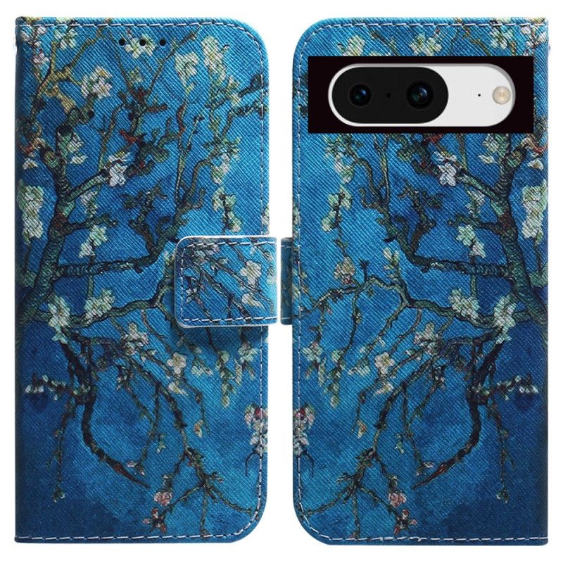 Læder Cover Google Pixel 8 Telefon Etui Blomstrende Grene