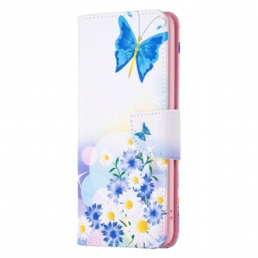 Læder Cover Xiaomi Redmi Note 13 Pro 4g Sommerfugl Og Blomster Akvarel