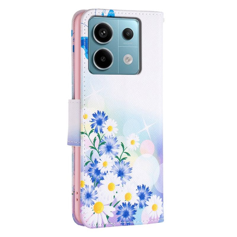 Læder Cover Xiaomi Redmi Note 13 Pro 4g Sommerfugl Og Blomster Akvarel