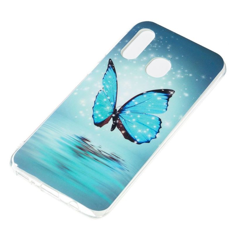 Cover Samsung Galaxy A40 Lysende Blå Sommerfugl