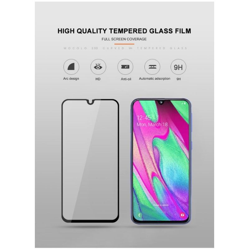 Samsung Galaxy A40 - Fuld Størrelse Hærdet Glas Skærmbeskytter - Sort
