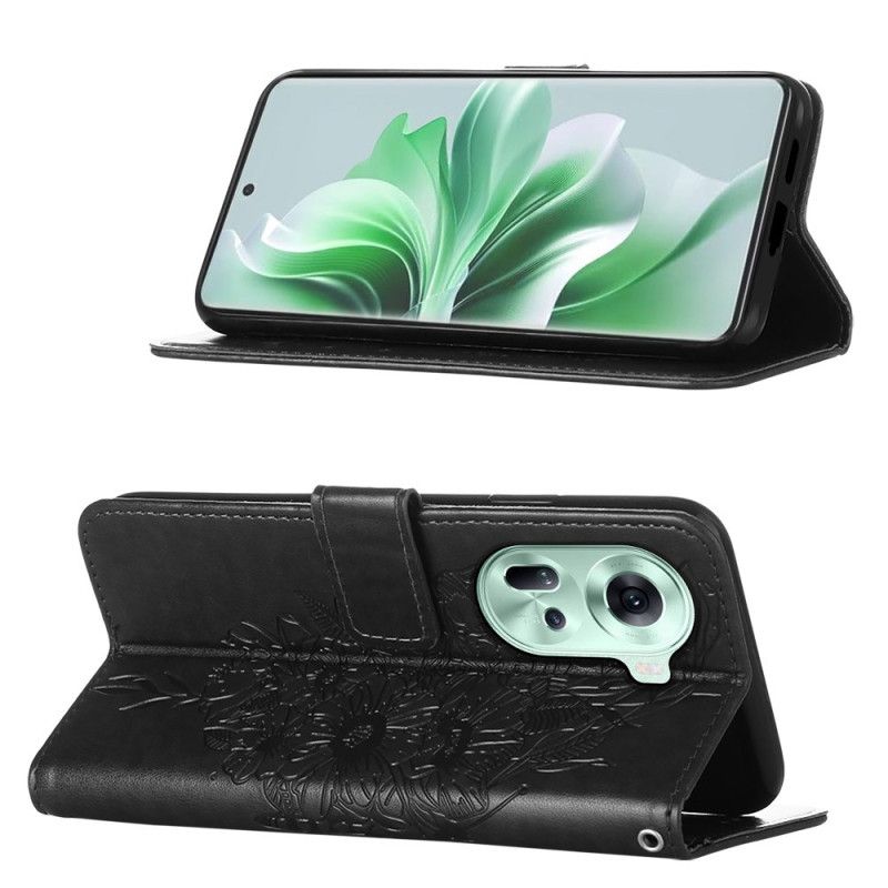 Flip Cover Oppo Reno 11 5g Blomstersommerfugl Med Rem