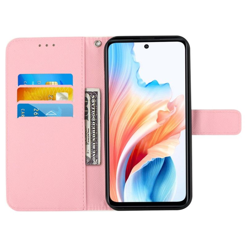 Læder Cover Oppo Reno 11 5g Telefon Etui Pink Sommerfugle