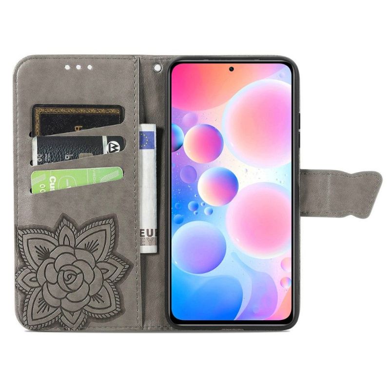 Læder Cover Xiaomi Redmi Note 10 Pro Præget Sommerfugl