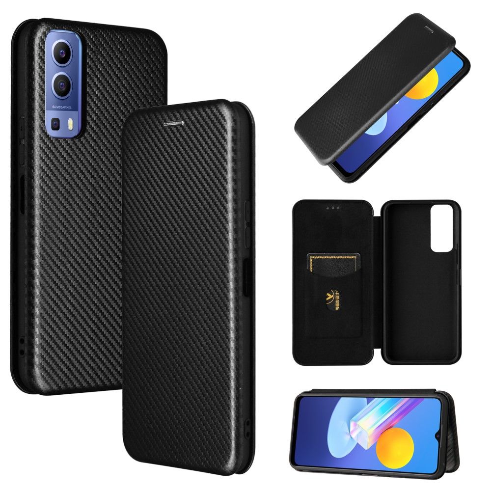 Læder Cover Vivo Y72 5G Carbon Fiber Style Kunstlæder