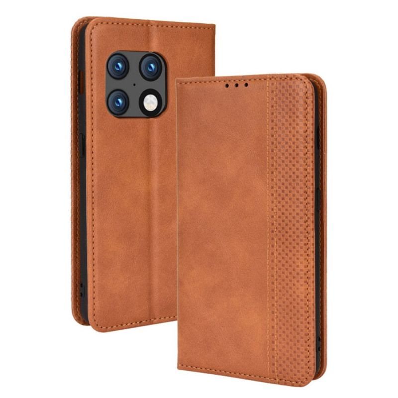 Cover OnePlus 10 Pro 5G Flip Cover Stiliseret Vintage Lædereffekt