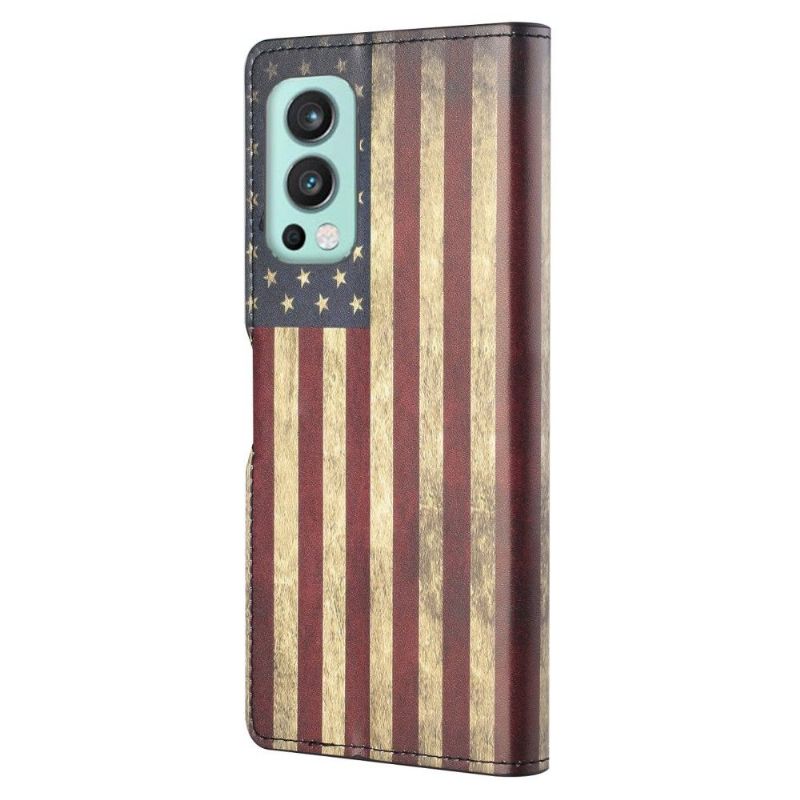 Læder Cover OnePlus Nord 2 5G Vintage Amerikansk Flag