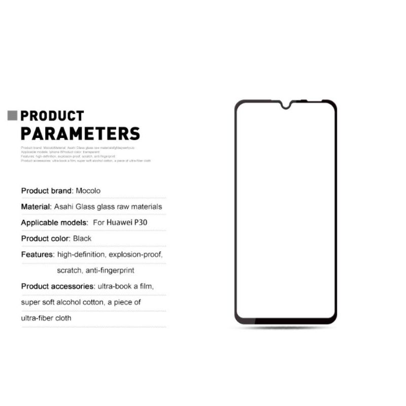 Huawei P30 - Fuld Størrelse Hærdet Glas Skærmbeskytter - Sort
