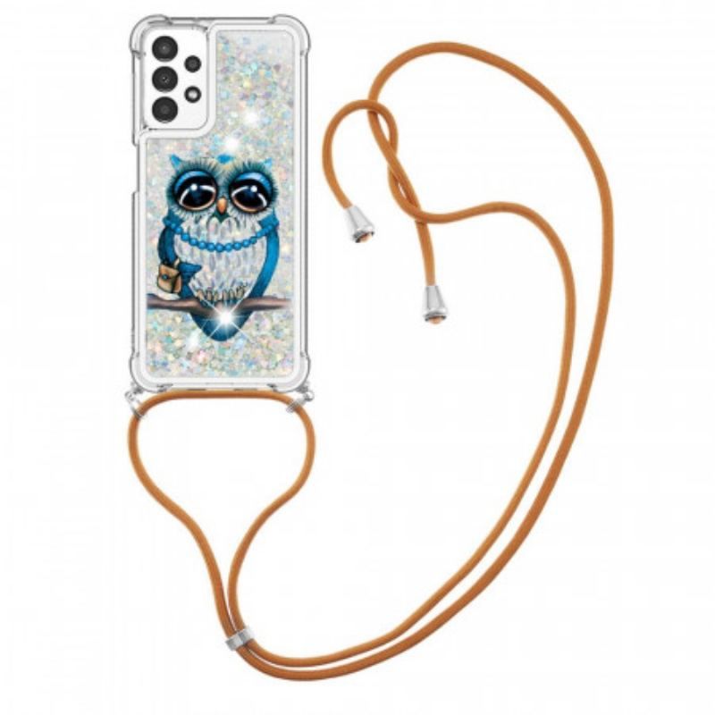 Mobilcover Samsung Galaxy A13 Med Snor Sequin Snøre Miss Owl