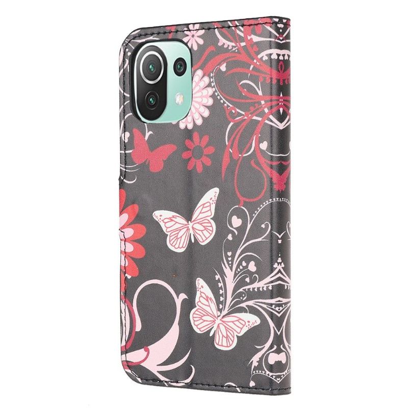 Flip Cover Xiaomi Mi 11 Lite 5G NE / Mi 11 Lite / Mi 11 Lite 5G Sommerfugle Og Blomster