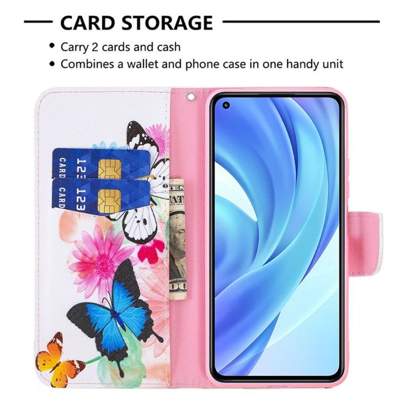 Flip Cover Xiaomi Mi 11 Lite 5G NE / Mi 11 Lite / Mi 11 Lite 5G Sommerfugle Og Farverige Blomster