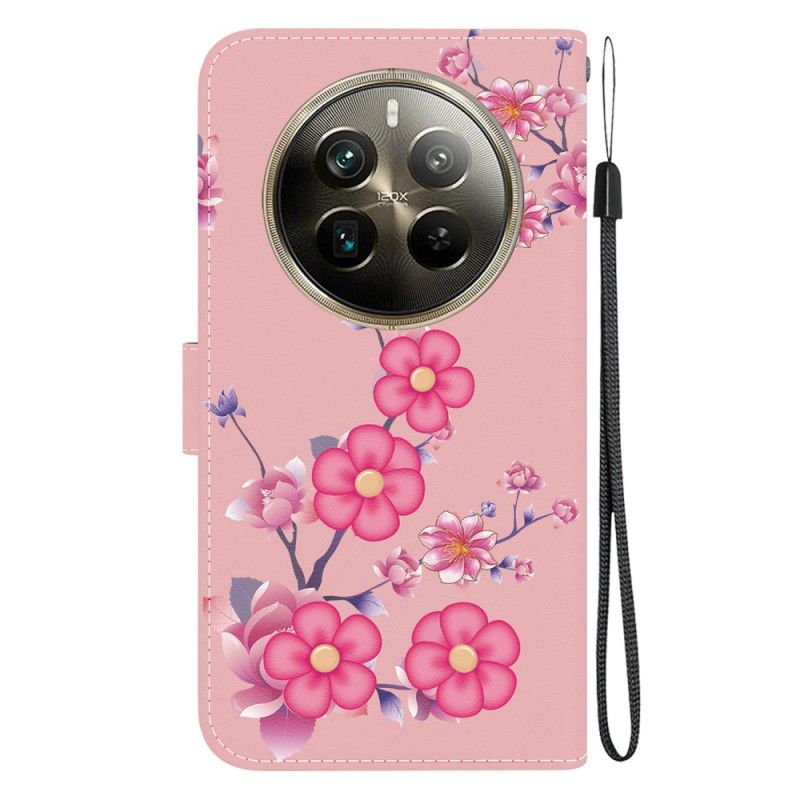 Læder Cover Realme 12 Pro / 12 Pro Plus Telefon Etui Sakura Med Rem