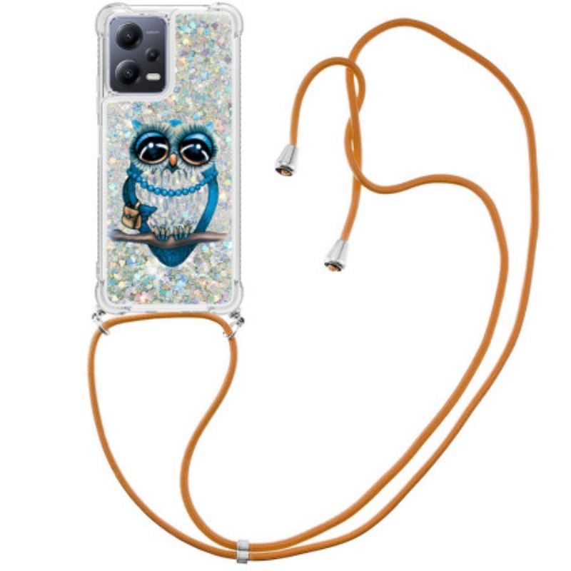 Cover Xiaomi Redmi Note 12 5G Med Snor Sequin Snøre Miss Owl