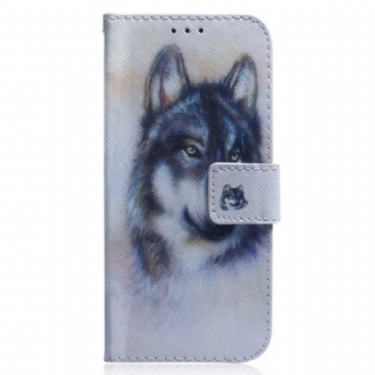 Flip Cover Xiaomi Redmi Note 12 5G Med Snor Strappy Aquarel Wolf