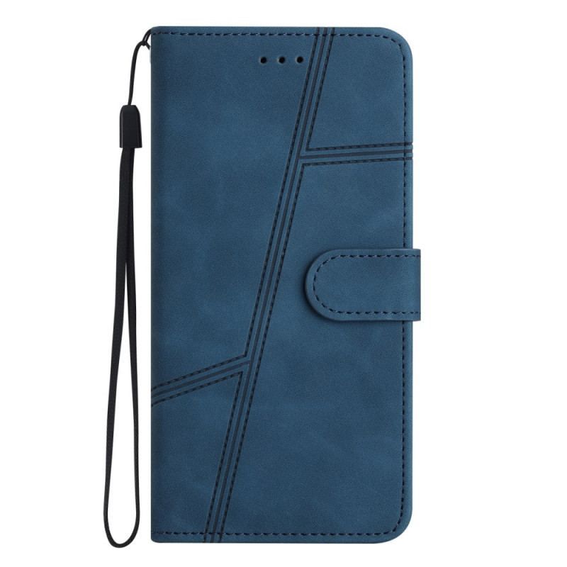 Flip Cover Xiaomi Redmi Note 12 5G Med Snor Strappy Geometrisk Læderstil