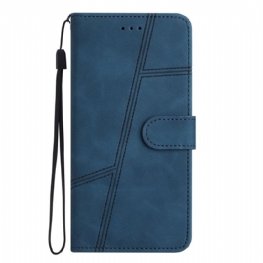 Flip Cover Xiaomi Redmi Note 12 5G Med Snor Strappy Geometrisk Læderstil
