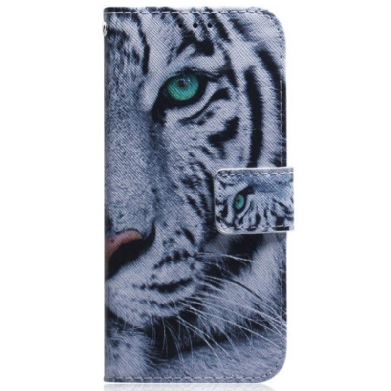 Flip Cover Moto G73 5G Med Snor Strappy White Tiger