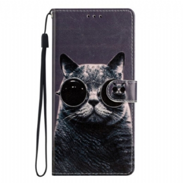 Flip Cover Samsung Galaxy A54 5G Med Snor Cat Strappy Briller