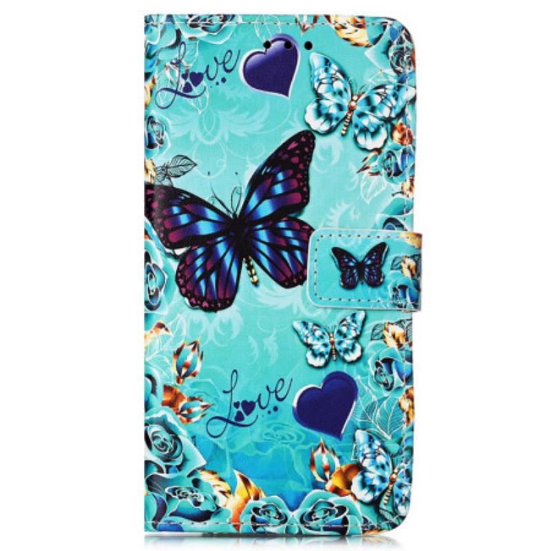 Flip Cover Samsung Galaxy A54 5G Med Snor Farverige Thong Sommerfugle