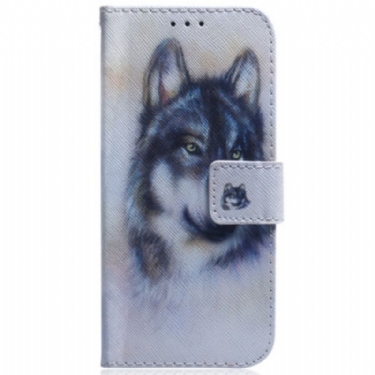 Flip Cover Samsung Galaxy A54 5G Med Snor Strappy Aquarel Wolf