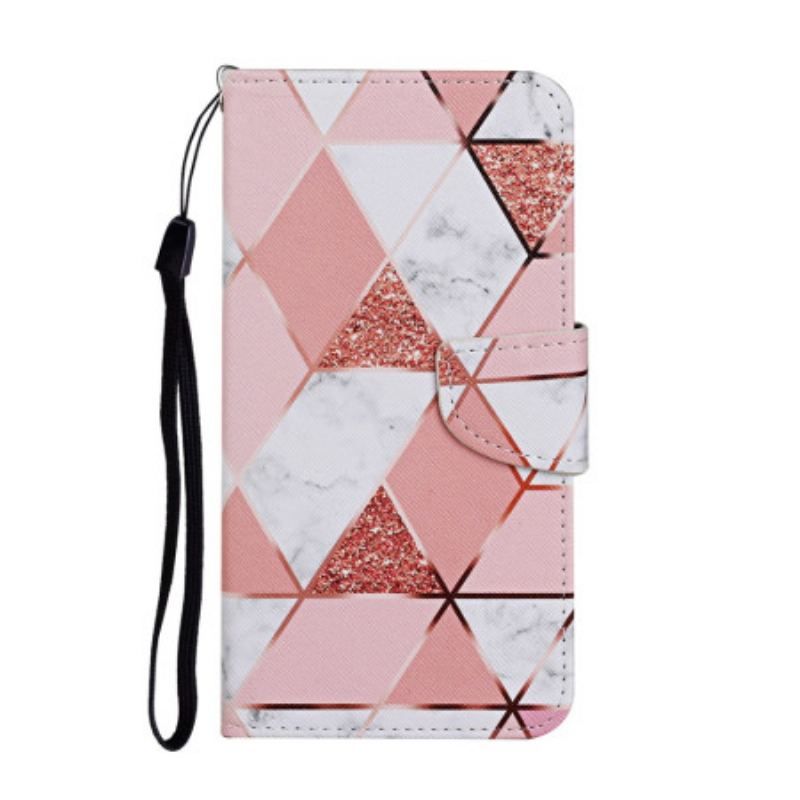 Flip Cover Samsung Galaxy A54 5G Med Snor Strappy I Marmor Og Glitter