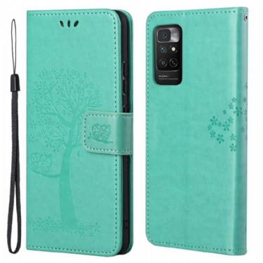 Flip Cover Xiaomi Redmi Note 11 / 11S Med Snor Thong Træ Og Ugler