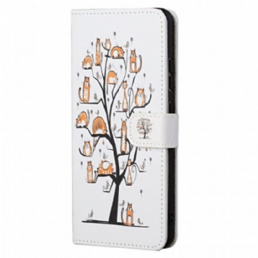Læder Cover Xiaomi Redmi Note 11 / 11S Med Snor Funky Cats Med Rem