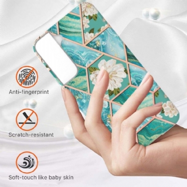 Mobilcover Samsung Galaxy S22 Plus 5G Original Marmor Og Hvide Blomster